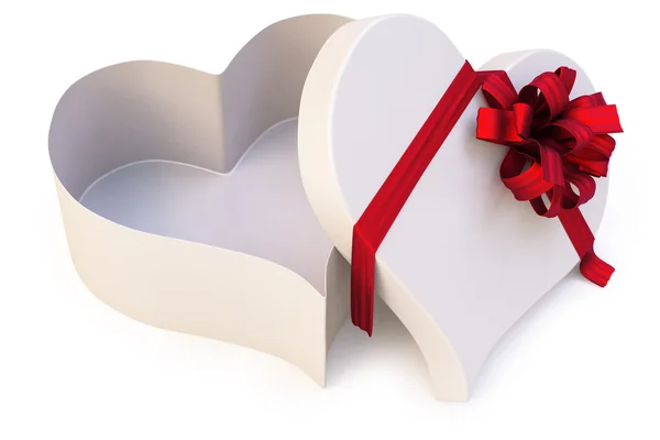 Offenes Geschenk Form Des Herzens Isoliert Auf Weiß Mit Schnittpfad — Stockfoto