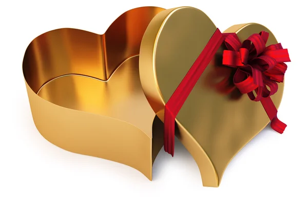 Відкрити Золотий Подарунок Формі Серця Ізольовані Білому Відсічним Контуром — стокове фото