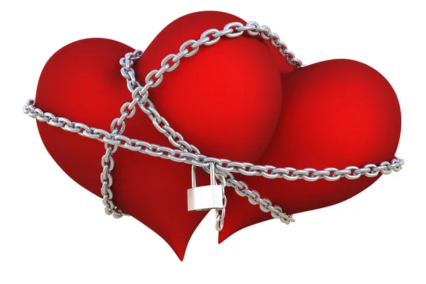 Two Velvet Hearts Linked Together Silver Chain Isolated White Clipping — Stock Photo, Image