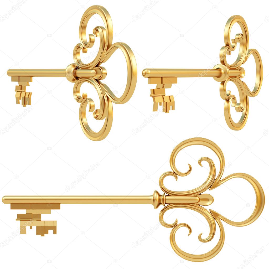 Golden key set of views. isolated on white.with clipping path.