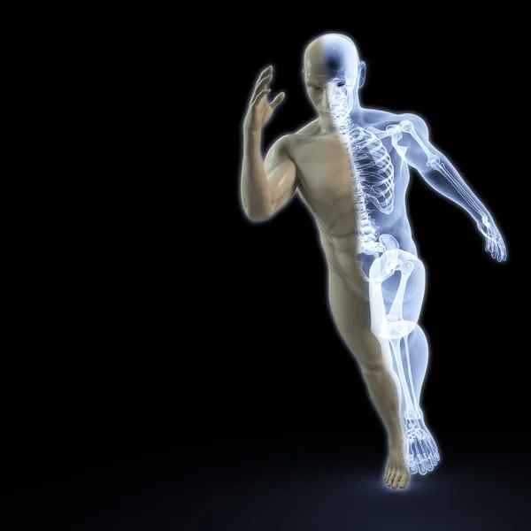 Der Körper Eines Mannes Der Unter Dem Röntgenbild Läuft Isoliert — Stockfoto