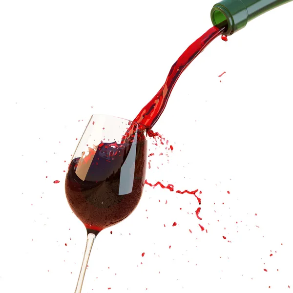 stock image Red wine poured in a glass isolated on a white background. with clipping path.