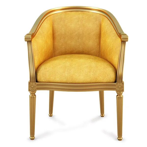 Cadeira Dourada Com Pele Amarela Isolado Branco Com Caminho Recorte — Fotografia de Stock