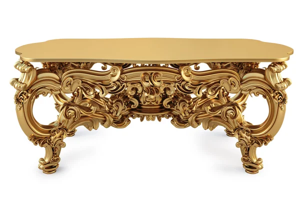 Altın Klasik Masa Beyaz Üzerine Izole Edilmiş Kırpma Yolu Ile — Stok fotoğraf