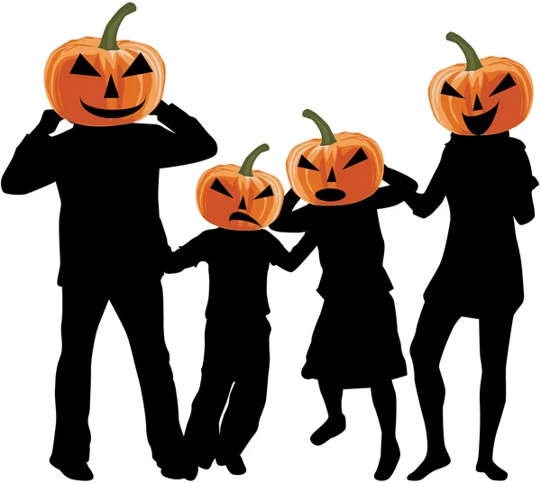 Halloween - sziluettje egy család — Stock Vector