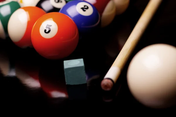 stock image Billiard time! Pool game concept on table!