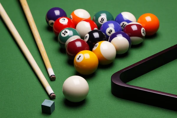 stock image Billiard time! Pool game concept on table!