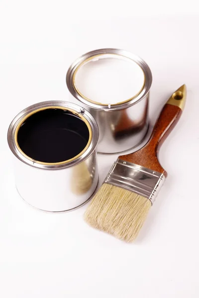Painting Paint Cans Paintbrusches More — Stock Photo, Image