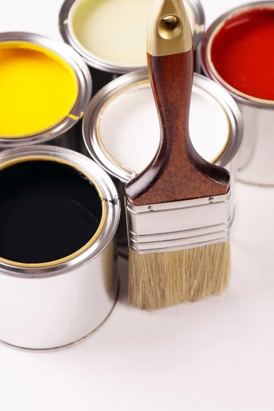 塗料缶や Paintbrusches — ストック写真
