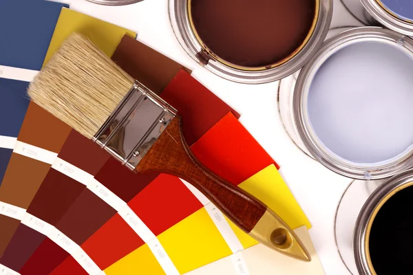 Ζωγραφική, χρώμα κουτιά, paintbrusches και άλλα! — Φωτογραφία Αρχείου