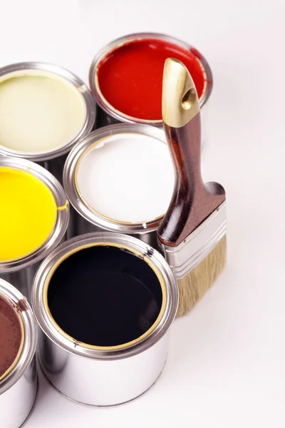 Painting, paint cans, paintbrusches and more! — Stock Photo, Image