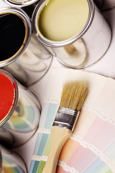 Ζωγραφική Χρώμα Κουτιά Paintbrusches Και Άλλα — Φωτογραφία Αρχείου