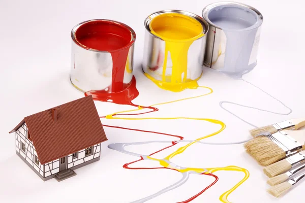 Spilling Paint White Background Painting Home — Stock Photo, Image