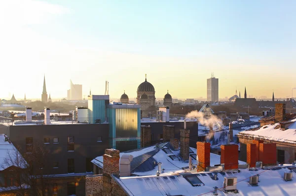 Unusual view from the roof of old and modern Riga, Latvia — Stock Photo, Image