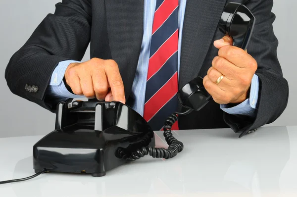 Businessman With Old Fashioned Phone — Stock Photo, Image