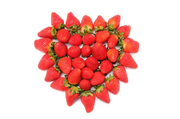 Gruppe Von Erdbeeren Herzform Auf Weißem Hintergrund Leichte Schatten — Stockfoto