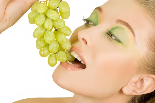 Girl with grapes — Stock Photo, Image