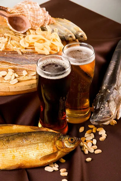 Bier und Snacks Set — Stockfoto