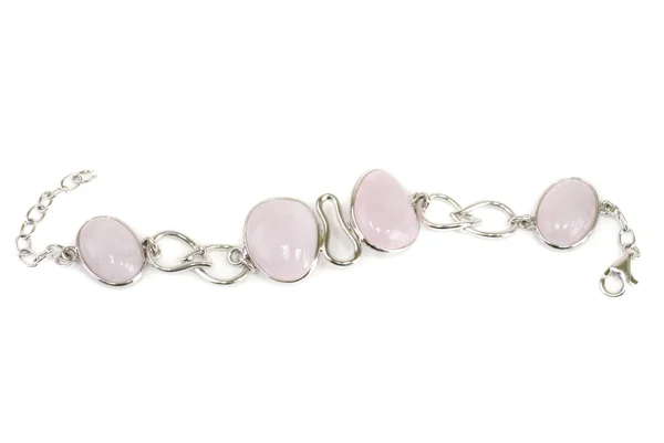 Silver Bracelet Pink Quartz Zirconium — Stock Photo, Image