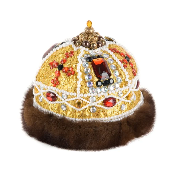 Regal Koningen Bont Kroon Geïsoleerd Een Witte Achtergrond — Stockfoto