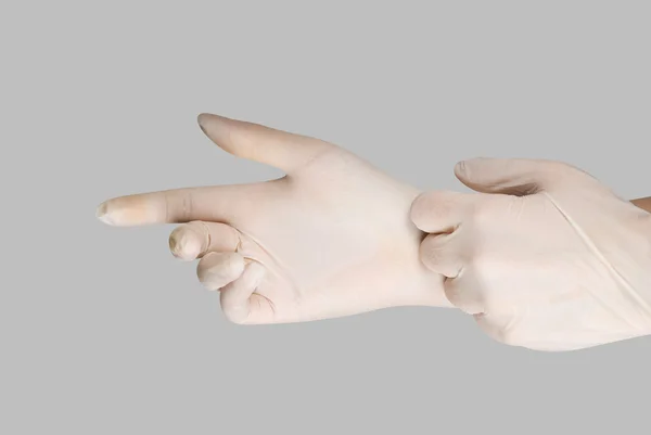Перчатки Руке Сером Фоне — стоковое фото