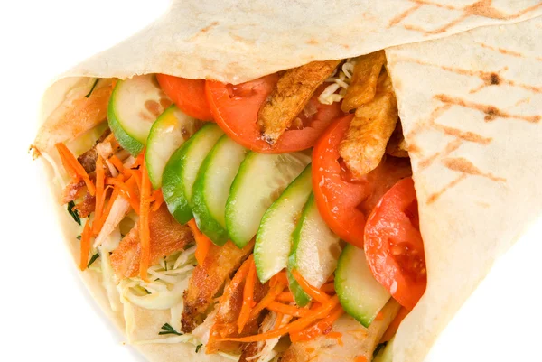 Doner Kebab Closeup White Background — Stock Photo, Image