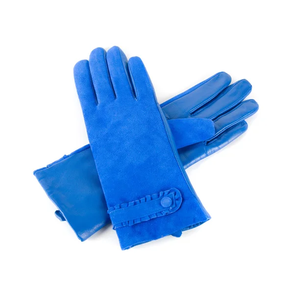 白で隔離される青い現代女性革手袋 — ストック写真