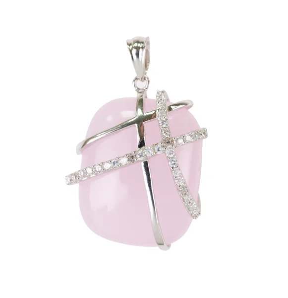 ピンクの水晶およびジルコニウムのシルバー イヤリング — ストック写真