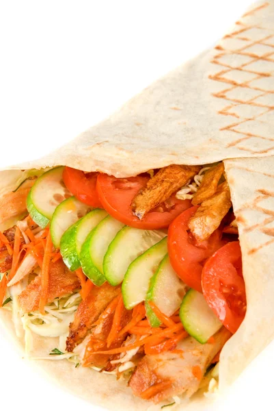 Döner Kebab Close Een Witte Achtergrond — Stockfoto