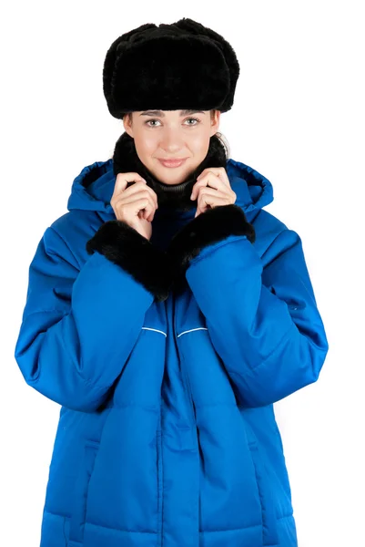 Chica en azul acolchado abrigo — Foto de Stock