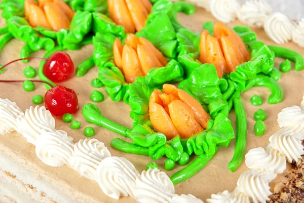 Cream Cake Closeup Cherry — Stock Photo, Image