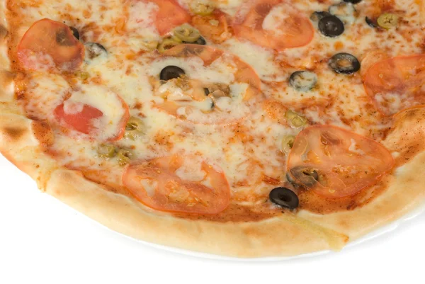 Margaritas Pizza Closeup Mussarela Tomate Azeitona — Fotografia de Stock