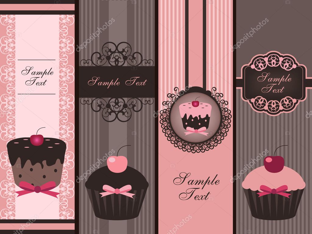 Vector illustration of colorful cupcake banners
