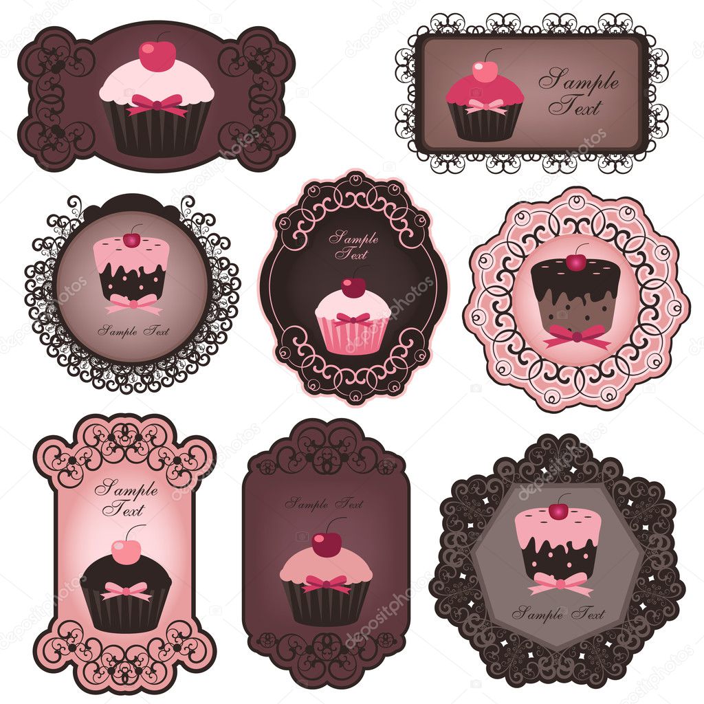 Vector illustration of cute cupcake labels