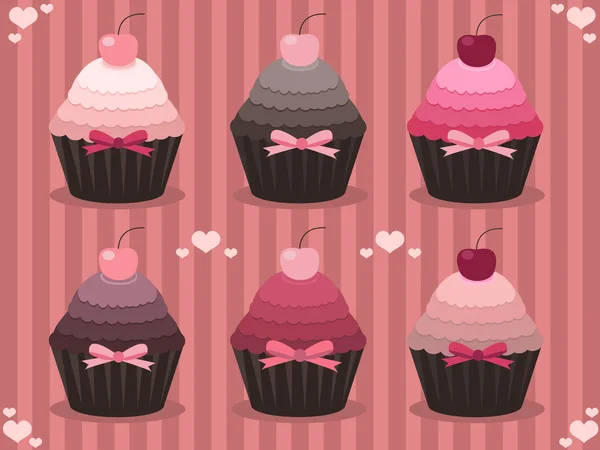 Conjunto de cupcakes Valentine —  Vetores de Stock