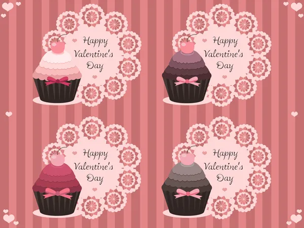 Valentinsetiketten mit Cupcakes — Stockvektor