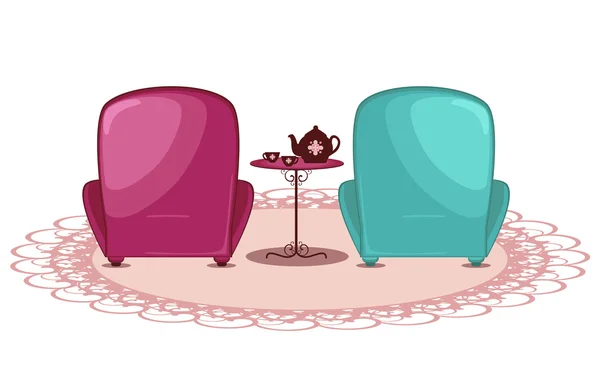 stock vector Vector illustration of cute isolated armchairs with teapot