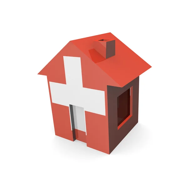 Casa 3d con bandiera svizzera — Foto Stock