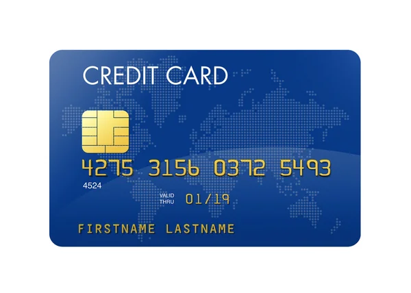 Blauwe creditcard met kaart van de wereld — Stockfoto