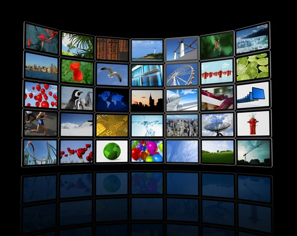 Wall of flat tv screens — Stock Photo, Image