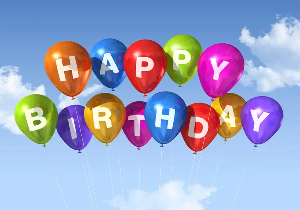З днем народження повітряні кулі в небі Стокове Фото