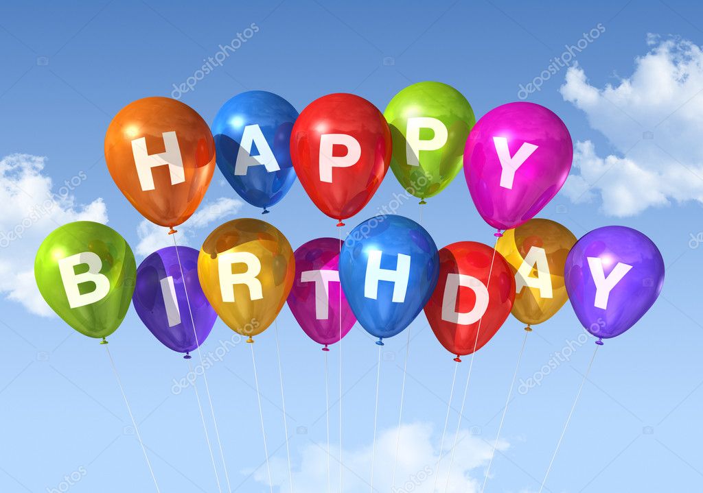 Happy Birthday balloons in the sky Stock Photo by ©daboost 4444972