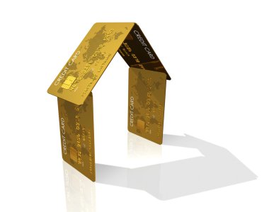 3D house made of credit cards - real estate symbol clipart