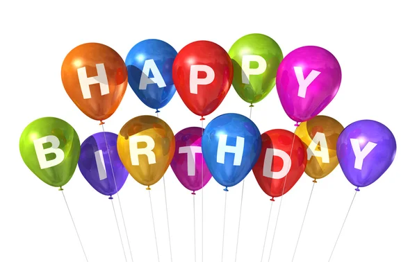 Gekleurde Gelukkig Verjaardagsballons Geïsoleerd Witte Achtergrond — Stockfoto
