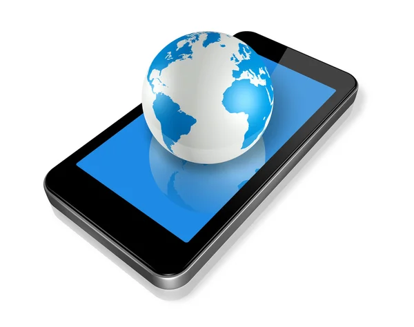 Three Dimensional Mobile Phone World Globe Isolated White Whith Clipping — Stock Photo, Image