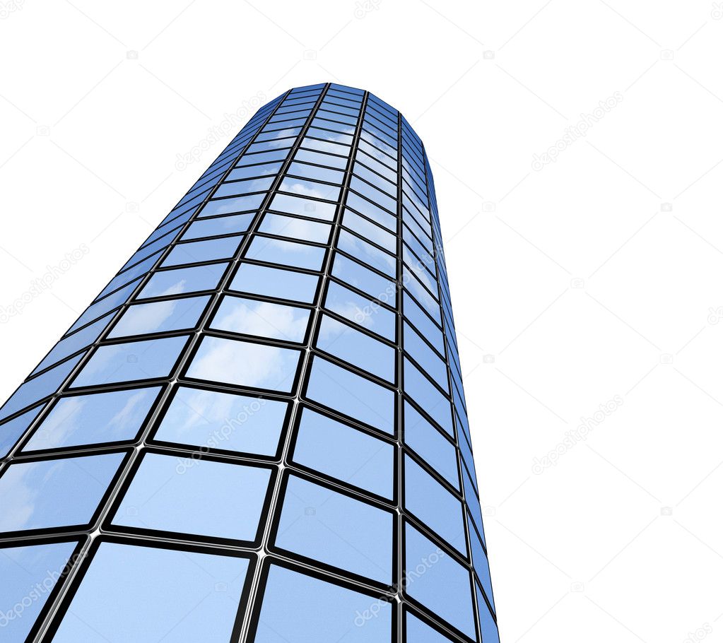 3D video wall / tower of flat tv screens, reflecting sky. isolated on white, with 2 clipping paths : global scene clipping path and screens clipping path to pla