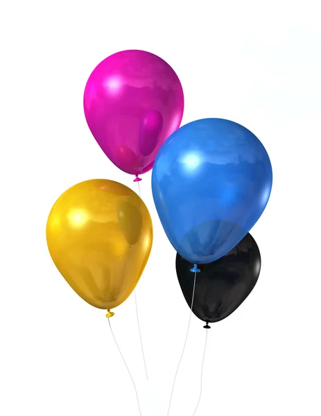 Cmyk Primäre Farbige Luftballons Isoliert Auf Weiß — Stockfoto