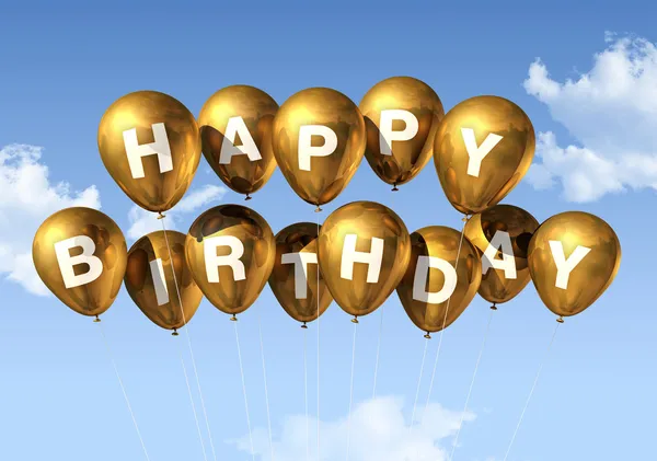 Gold Happy Birthday Luftballons Himmel — Stockfoto