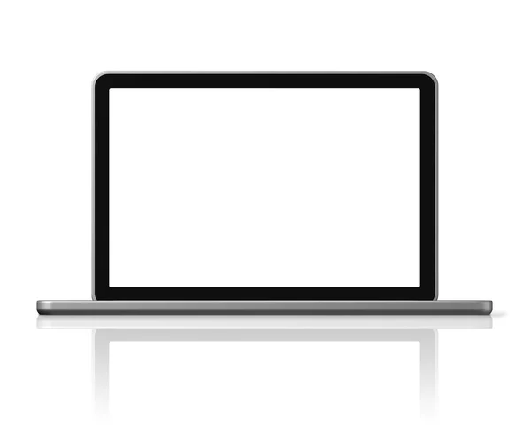 空白笔记本计算机隔离在白色与 剪切路径 一个是全球舞台 一个屏幕 — 图库照片