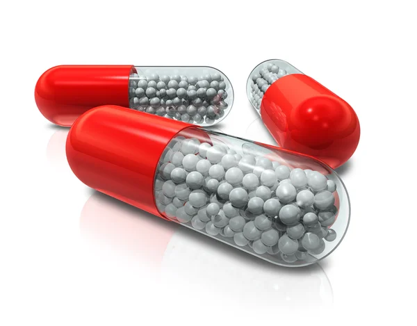 Tři Tobolka Pilulek Izolovaných Bílém — Stock fotografie